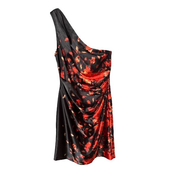 Maggy London Women's Satin Black Floral One Shoulder Dress Size 4 - Picture 2 of 5